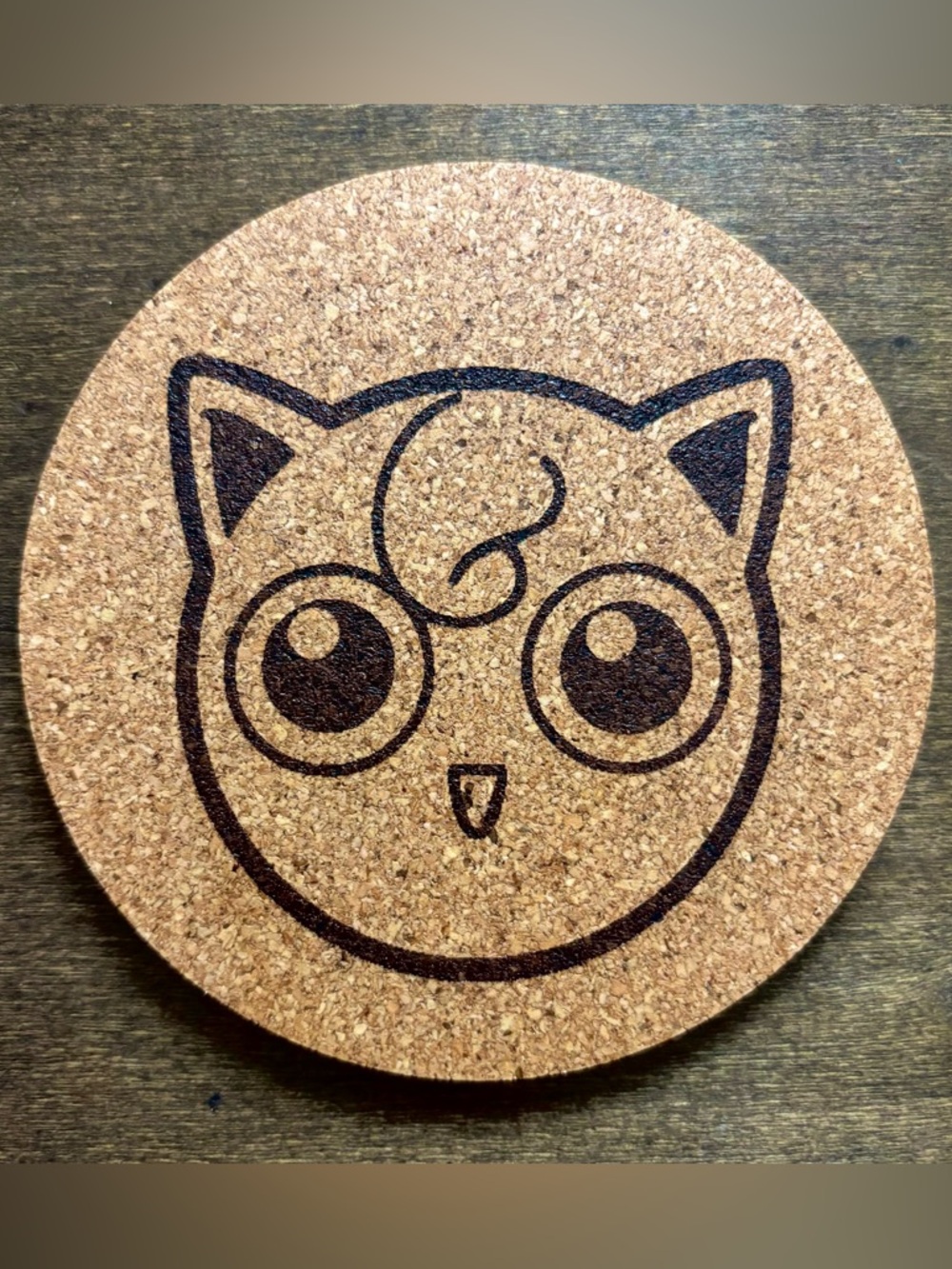 Pokemon Jigglypuff Face Laser Engraved Cork Coaster